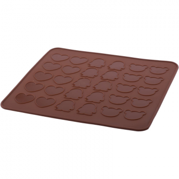 Tava copt macarons, Quasar & Co, 30 de forme, 10 x ursulet, 10 x pinguin, 10 x inima, pentru prajituri/fursecuri, rezistente la temperaturi de pana la 250 grade C,  28.5 x 25.5 cm