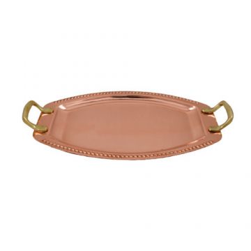 Tava Ovala din Cupru pentru Servit cu Manere din Bronz, Nr.2, 40x27cm