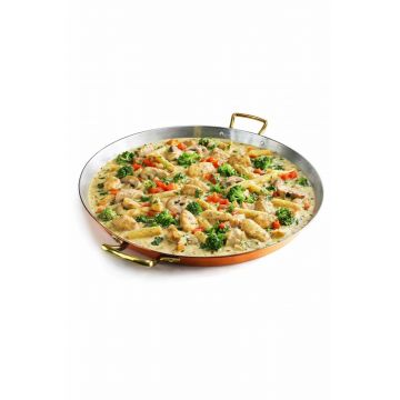 Tigaie Cupru Ø28cm cu Manere din Bronz pentru Paella Pizza Clatite Omleta