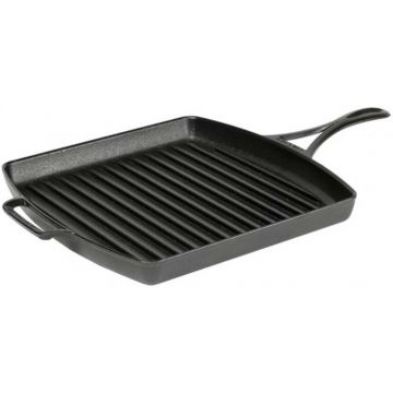 Tigaie grill adanca patrata din fonta cu maner Lodge triplu asezonata Blacklock 29 cm L-BL65GP