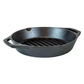 Tigaie grill adanca rotunda din fonta cu manere Lodge 26 cm L-8GPL