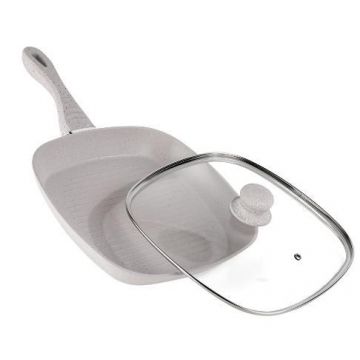 Tigaie grill din aluminiu cu capac Heinner Mozaik, 28cm (Bej)