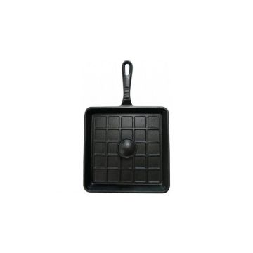 Tigaie grill sandwich adanca patrata din fonta cu maner si capac Mr Padellas Activa 21 cm 20040