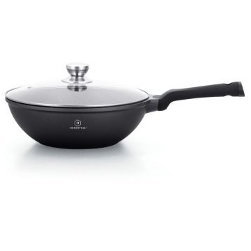 Tigaie Herenthal Marble Steelwok, HT-CBW28M, Aluminiu/Otel inoxidabil, 28 cm, Negru