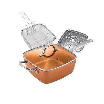 Tigaie Multifunctionala Antiaderenta, Patrata, Compatibilitate Cuptor, Capac Sticla, Manere Inox, Set 4 Piese
