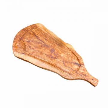 Tocator cu maner din lemn de maslin, 35-39 cm, forma naturala, 2 fete