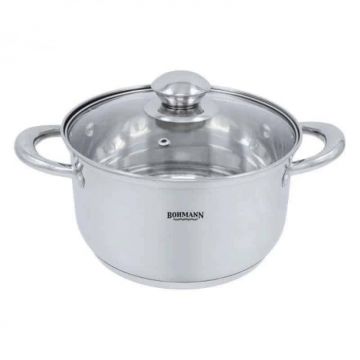 Cratita cu capac sticla termorezistenta Bohmann BH0805-18, Inox, 2.2L