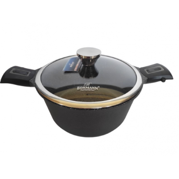 Cratita cu manere detasabile Bohmann BH1730-28CR, Aluminiu,6.5L, Capac sticla, Diametru 28x12.5cm, Inductie, Neagra