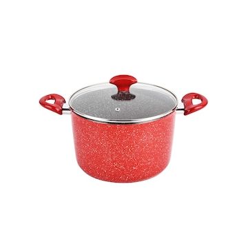 Cratita din aluminiu, cu capac sticla termorezistenta, Voltz V54418A28, 28x8.5cm, Capacitate 6.5L, Rosie