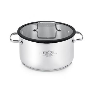 Cratita din inox, cu capac sticla termorezistenta, Bohmann Premium BP0830-20, 20x11cm, Capacitate 3.5L