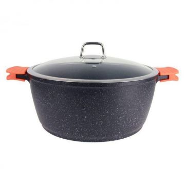 Cratita Marmorata cu capac Bohmann BH7350-24MRB, 3.9L, Aluminiu, Capac Yena, Diametru 24x10.7cm, Manere silicon protectie