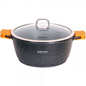 Cratita Marmorata cu capac Bohmann BH7350-36MRB, 13L, Aluminiu, Capac Yena, Diametru 36x16.3cm, Manere silicon protectie