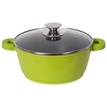 Cratita Marmorata cu capac sticla termorezistenta Bohmann BH7324MRB-GR, Diametru 24x10.70cm, Capacitate 3.9L, Verde