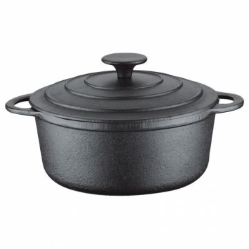 Cratita tip tuci, cu capac, Rosberg R54618A26, Fonta, 26X12cm, 6.2L, Negru