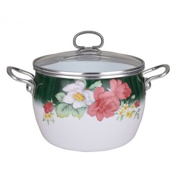 Oala emailata Bohmann BH8017-22F, Trandafiri, 22x15.5cm, capac sticla yena