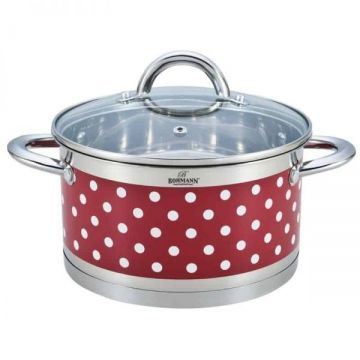 Oala Inox cu capac, Model buline, Bohmann BH7626-20, 3.6L, Capac yena, Diametru 20x11.5cm, Rosie