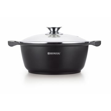 Oala marmorata cu capac Herzog Premium HR-CAS32M, Aluminiu, Diametru 32cm, Compatibil inductie