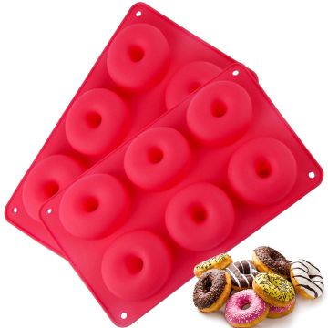Set 2 forme de copt 6 gogosi, Quasar & Co.®, termorezistente pana la 230 grade C, tava cu 6 cavitati de diametru 7 cm, silicon, 27.5 x 17.5 x 3 cm, rosu