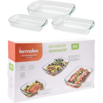 Set 3 vase de copt Termolex, 1.6 L / 2.6 L / 3.6 L, sticla termorezistenta