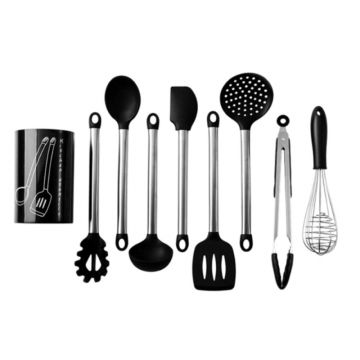 Set 8 ustensile de bucatarie din silicon termorezistent si maner din otel inoxidabil