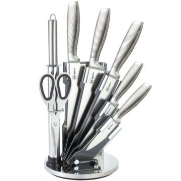 Set cutite 8 piese cu suport acrilic Bohmann BH8008-08, Argintiu