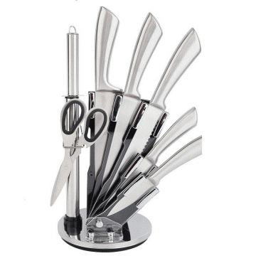 Set cutite 9 piese cu suport acrilic Bohmann BH8006-09, Argintiu