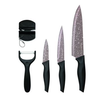 Set cutite, ascutitor si curatator legume 5 piese, Arras, Ambition, otel, negru/maro