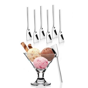 Set linguri pentru inghetata, Rowe, 196RWE3802, Inox, 14 cm, 6 piese, Argintiu