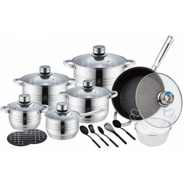 Set oale 20 piese Royal Swiss RS-20PCS, 2.2L, 2.2L, 3L, 4L, 6.7L, Tigaie 24cm, Cos inox, Ustensile bucatarie