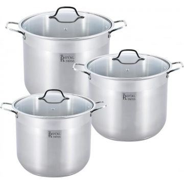 Set oale 6 piese Royal Swiss RS-SP630 32 34, Capacitate 16L 19L 22.5L, Otel inoxidabil