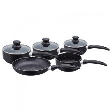 Set oale 8 piese Herzberg HG-5003BK, Diametru 14 16 18 20 24cm, Aluminiu, Acoperire marmura, Negru