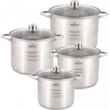 Set oale inox, 8 piese, Bohmann BH004, Capacitate 7L, 9L, 11.5L, 13.5L