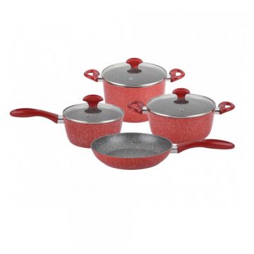 Set oale marmorate, 7 piese, Bohmann Z4418E-7, Capacitate 1.6L, 3.4L, 5.9L + Tigaie 24cm