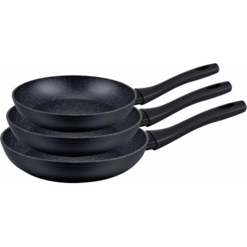 Set tigai 3 piese Royal Swiss RS-F3, acoperire marmura, O 28 24 20cm, Negru