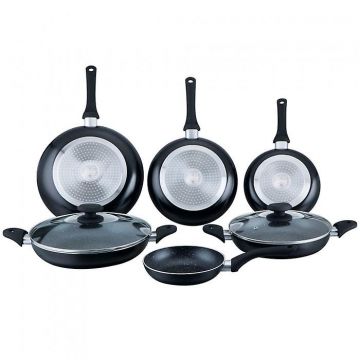 Set tigai 8 piese Herzberg HG-6010BLK, Aluminiu turnat, Acoperire marmura, Negru