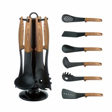 Set ustensile bucatarie cu suport Royalty Line RL-U03, Negru Maro