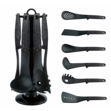 Set ustensile bucatarie cu suport Royalty Line RL-U05, Negru Set ustensile bucatarie cu suport Royalty Line RL-U05, Negru