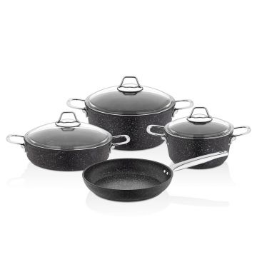 Set vase pentru gatit, Falez, 440FLZ1107, Invelis din granit, Negru/Argintiu