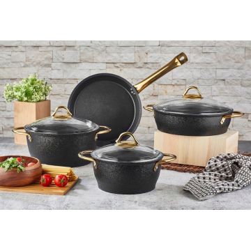 Set vase pentru gatit, Noble Life, 721NBL3106, 100% teflon, Negru