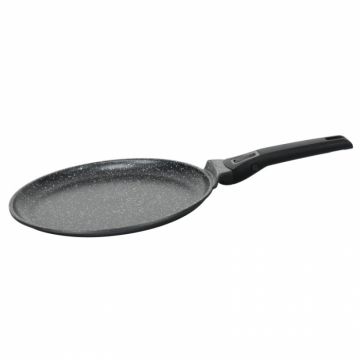 Tigaie clatite cu maner detasabil Bohmann BH1730-28PP, Aluminiu, Capac sticla, Diametru 28x2.5cm, Inductie, Neagra