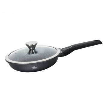 Tigaie cu maner detasabil Bohmann BH1730-24FP, 1.9L, Aluminiu, Capac sticla, Diametru 24x5.5cm, Inductie, Neagra