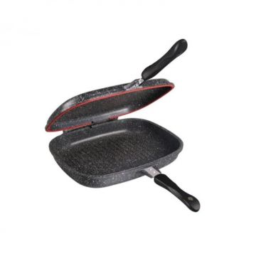 Tigaie dubla Bohmann BH1700-34, aluminiu, interior marmorat, 34x27x8cm, 2 parti (grill normala), Cu inductie