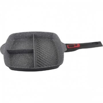 Tigaie grill 3in1 Zilan ZLN-3352, Aluminiu, 28 cm, Maner soft touch detasabil, Compatibil inductie