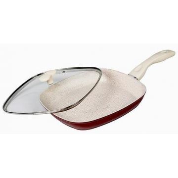 Tigaie grill cu capac din aluminiu Heinner MARLENE, 28cm (Rosu-Bej)