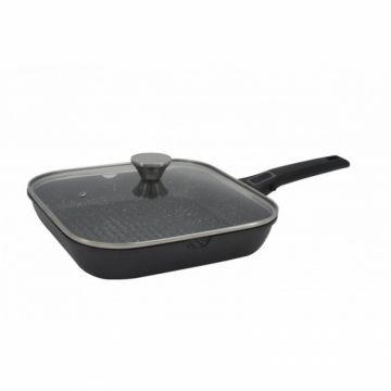 Tigaie Grill cu capac Zephyr Z4316-28NC, aluminiu, interior-exterior marmorat, 28x28x5.5cm