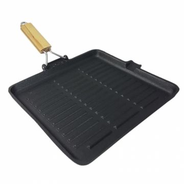 Tigaie Grill Rosberg R54616A24, Fonta, 24cm, Compatibil inductie, Maner pliabil, Negru