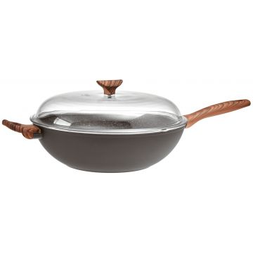 Tigaie tip WOK cu capac Sambonet Rock & Rose 32cm 5.7 litri inductie negru