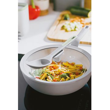 Tigaie wok cu capac BergHOFF, Leo Balance Moonmist, Ø28 cm, aluminiu reciclat, strat antiaderent