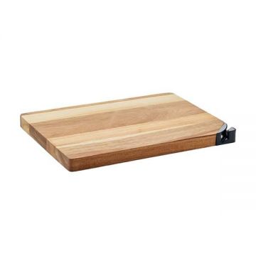 Tocator din lemn de salcam, acacia, Piksel, cu ascutitor de cutite, 24,5x17,5x1,5 cm