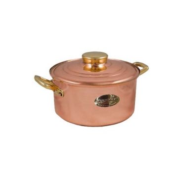 Cratita din Cupru Ø16cm, cu Capac, Manere Bronz